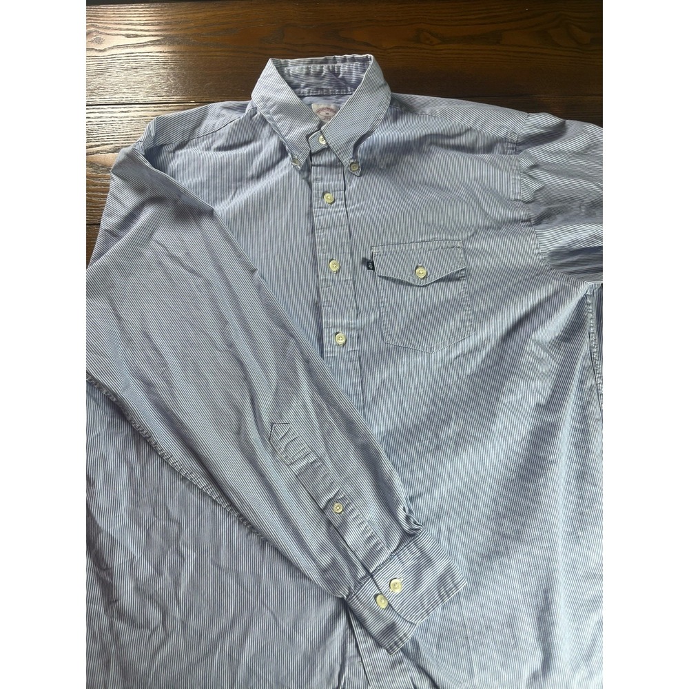 Brooks Brothers 346 Dress Polo Shirt Mens Long Sleeve Medium Blue Whites Stripes